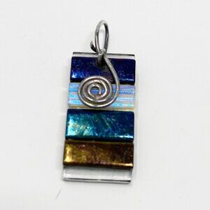 Handmade Dichroic "Dichro" Glass Rectangle Pendant Kiln Fired Jewelry